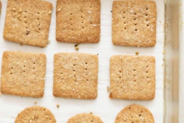 Homemade crackers on baking pan.