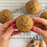 Apple oatmeal muffins in hands.