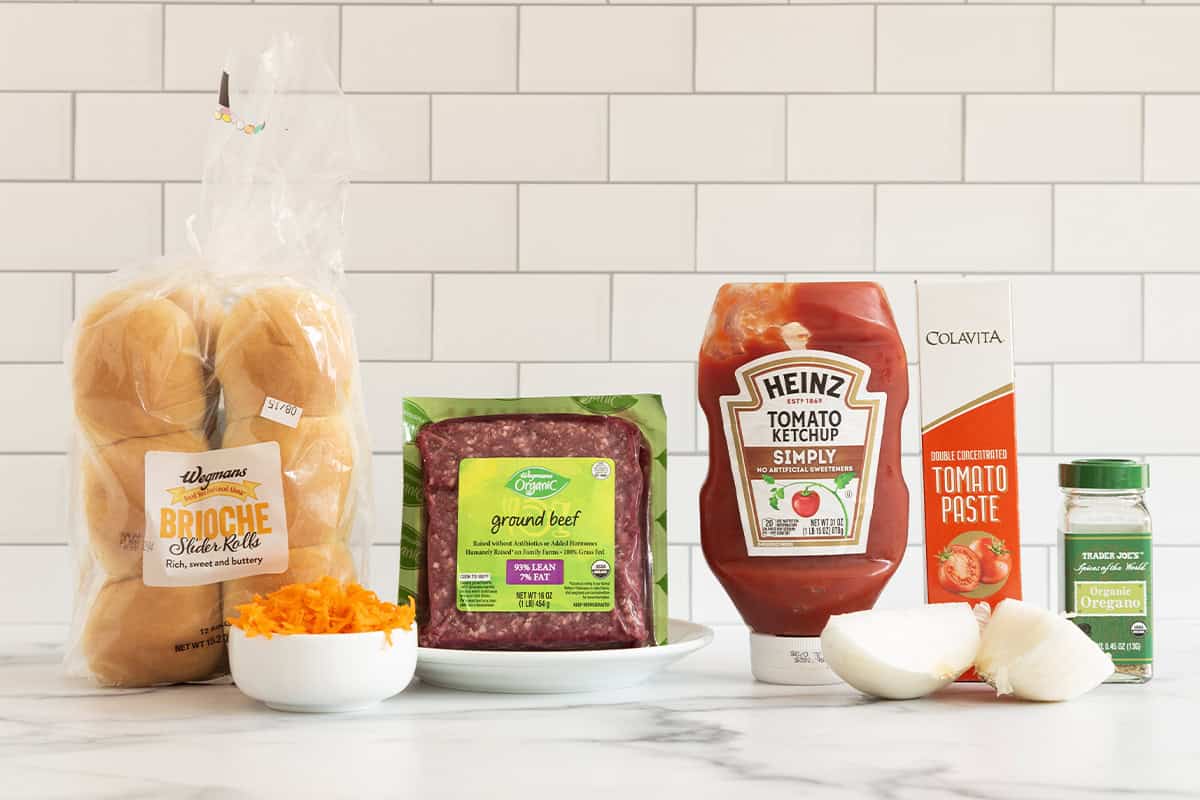 Ingredients for sloppy joes on countertop.