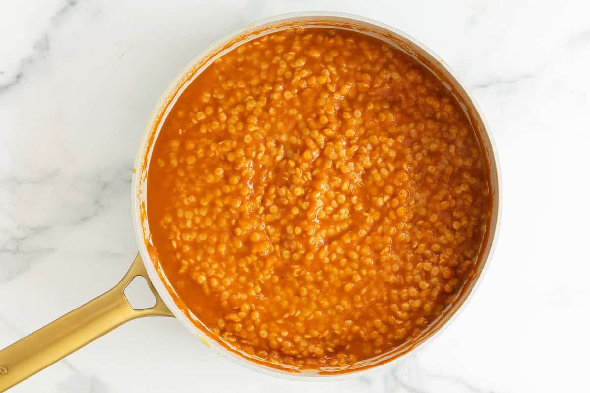 Pastina soup in pot.