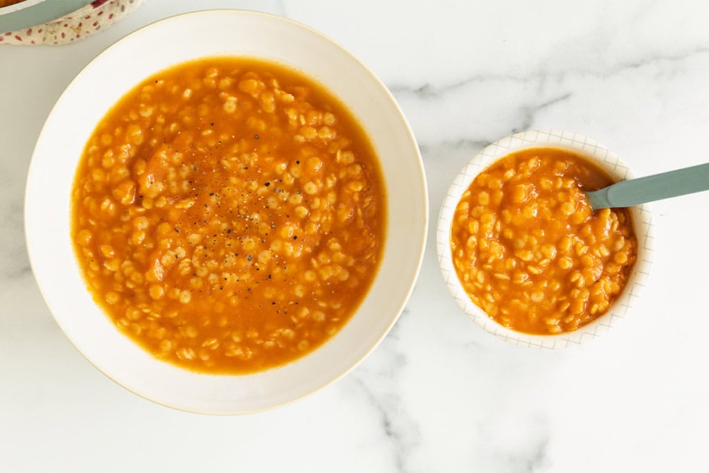 Pastina soup in two bowls.