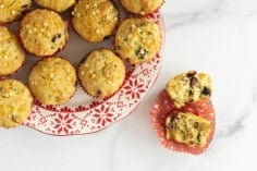 Christmas muffins on christmas plate.