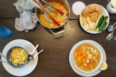 soup in bowls on table.