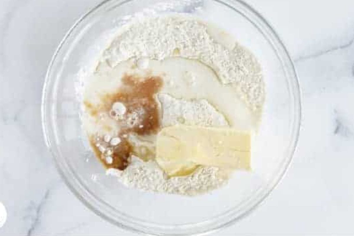 Ingredients for sprinkle cookies in bowl before mixing. 