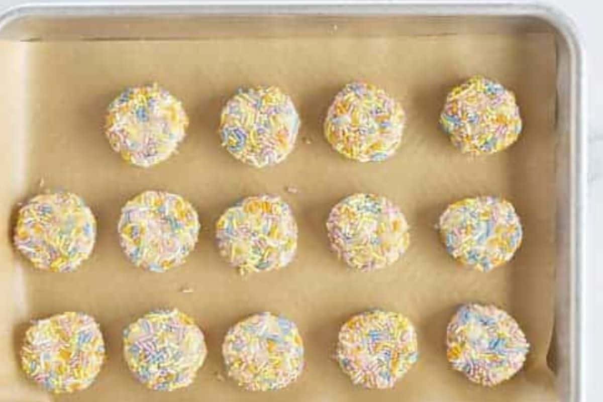 Sprinkle cookies on baking sheet before baking.