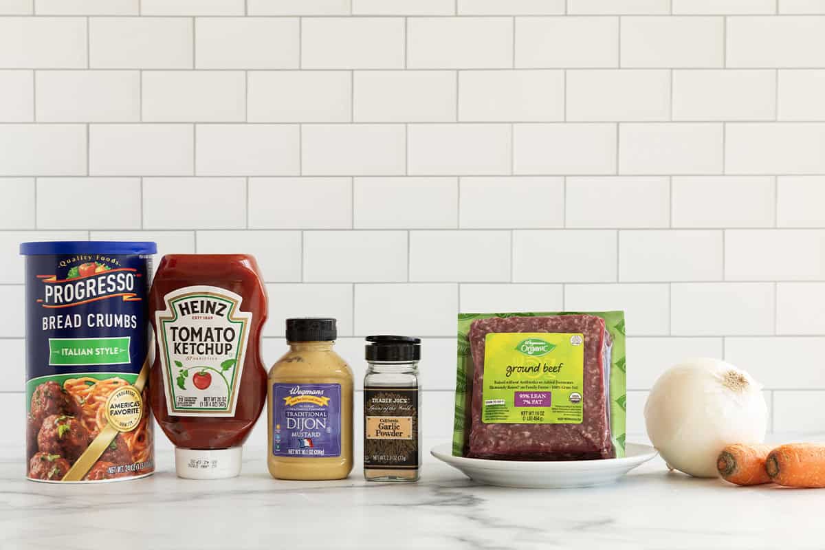 Ingredients for mini meatloafs on countertop.