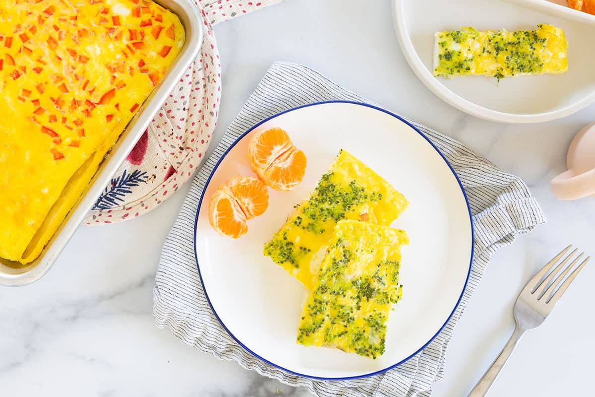 sheet pan eggs on plate. 