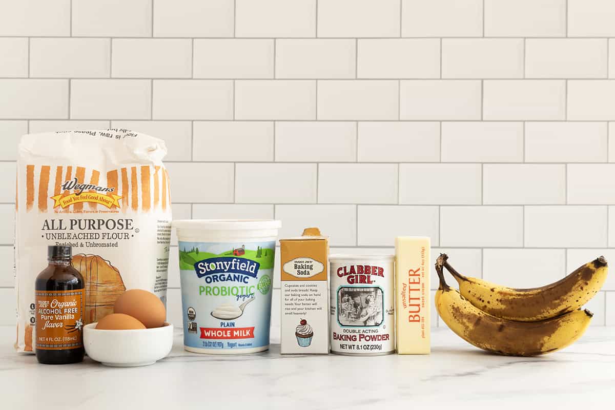 Ingredients for snack cake on countertop.