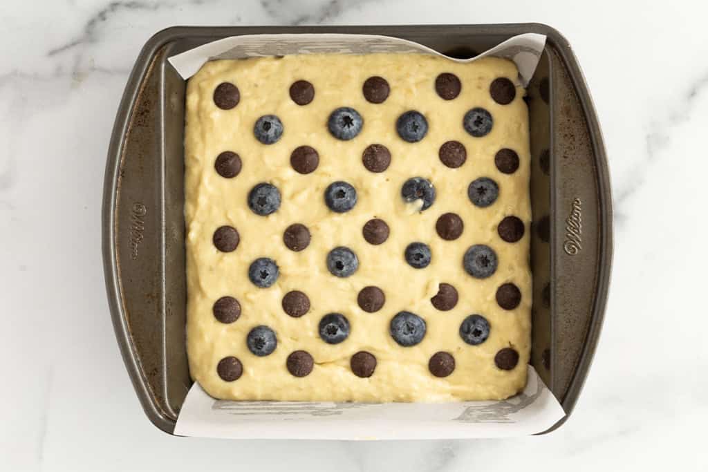 Snack cake in baking pan before baking.