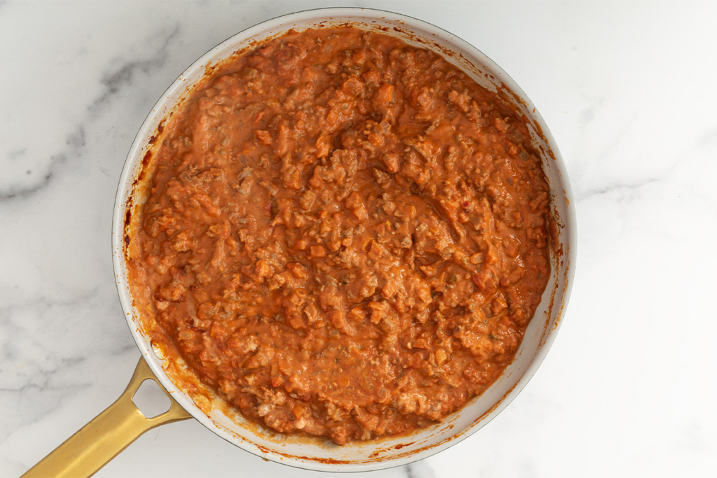 baby bolognese in pan.