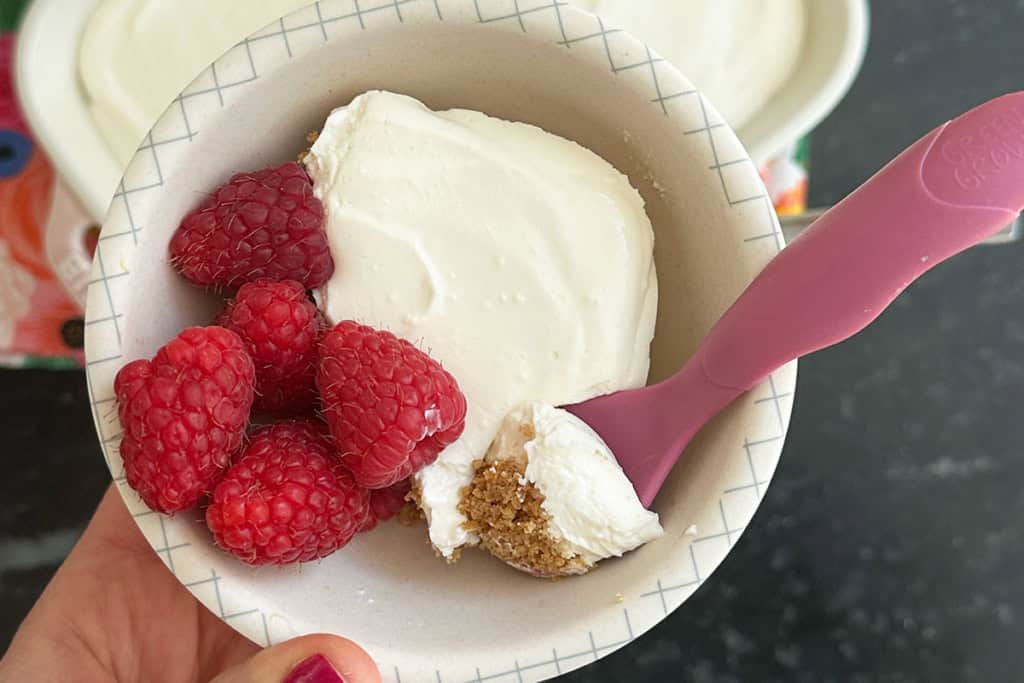 bowl of no bake cheesecake cups.